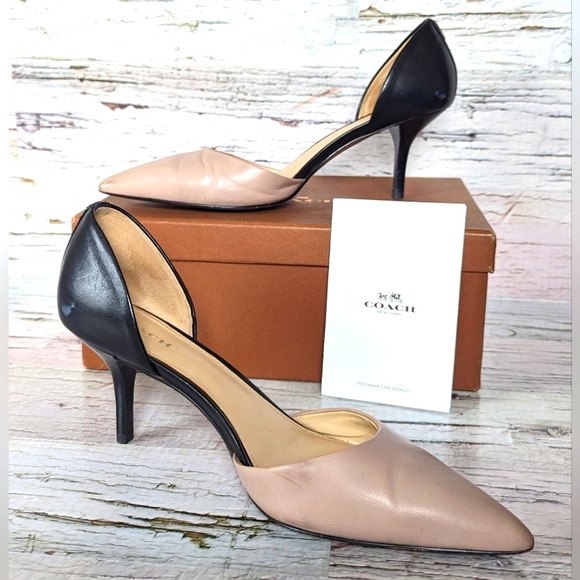 Coach Shoes - Coach Belle Mat Calf 2 Piece Heels Pumps Grey Birch/Black Size 8 Style #A9340